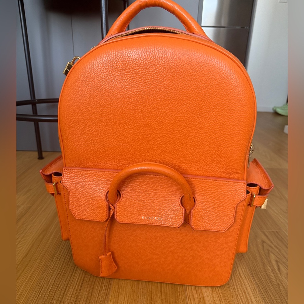 Buscemi Orange leather Backpack w gold plated hardware